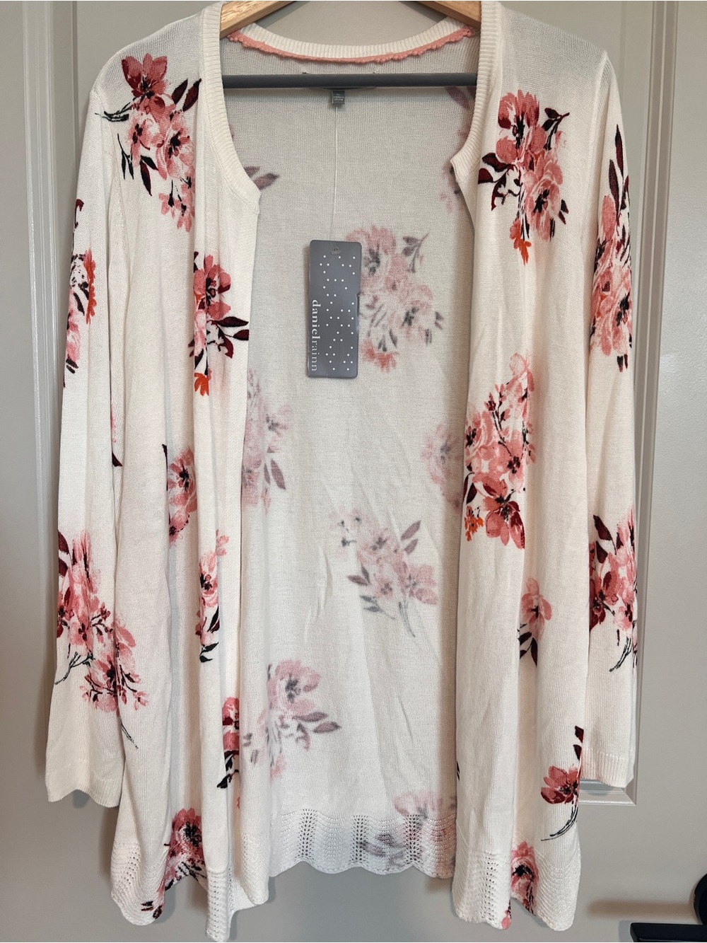 Daniel Rainn Cream Floral Open Cardigan with Pink Blossoms